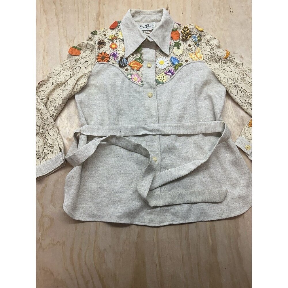 VTG Embroidered Western Boho Blouse Sz 16 Floral Rare‎ Gino Rossi Cottage Core